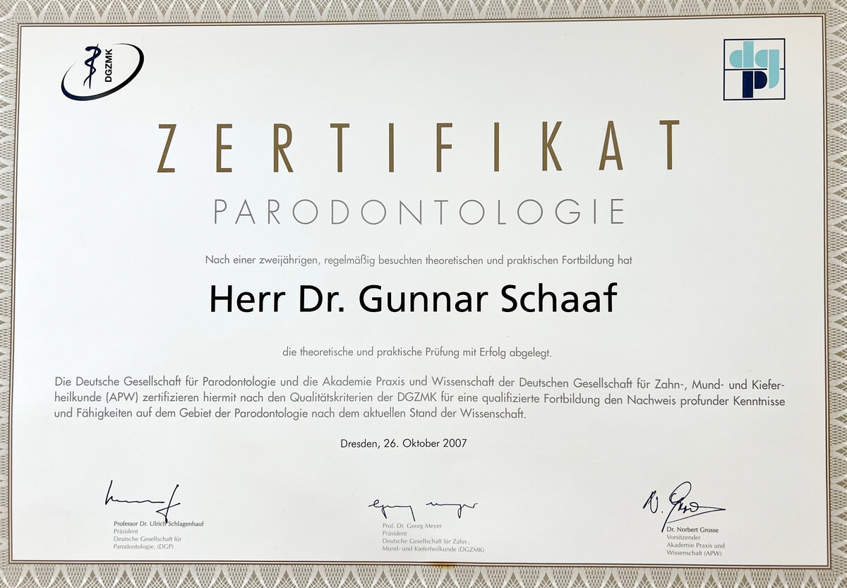 zertifikat paradontologie